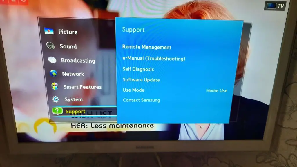 Soporte para el menú de Samsung TV